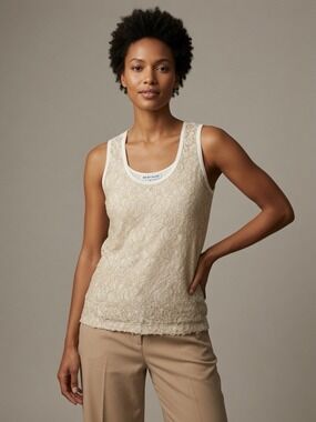 See By Chloe Floral Lace Overlay Tank Top Cream Beige Ivory Size 4